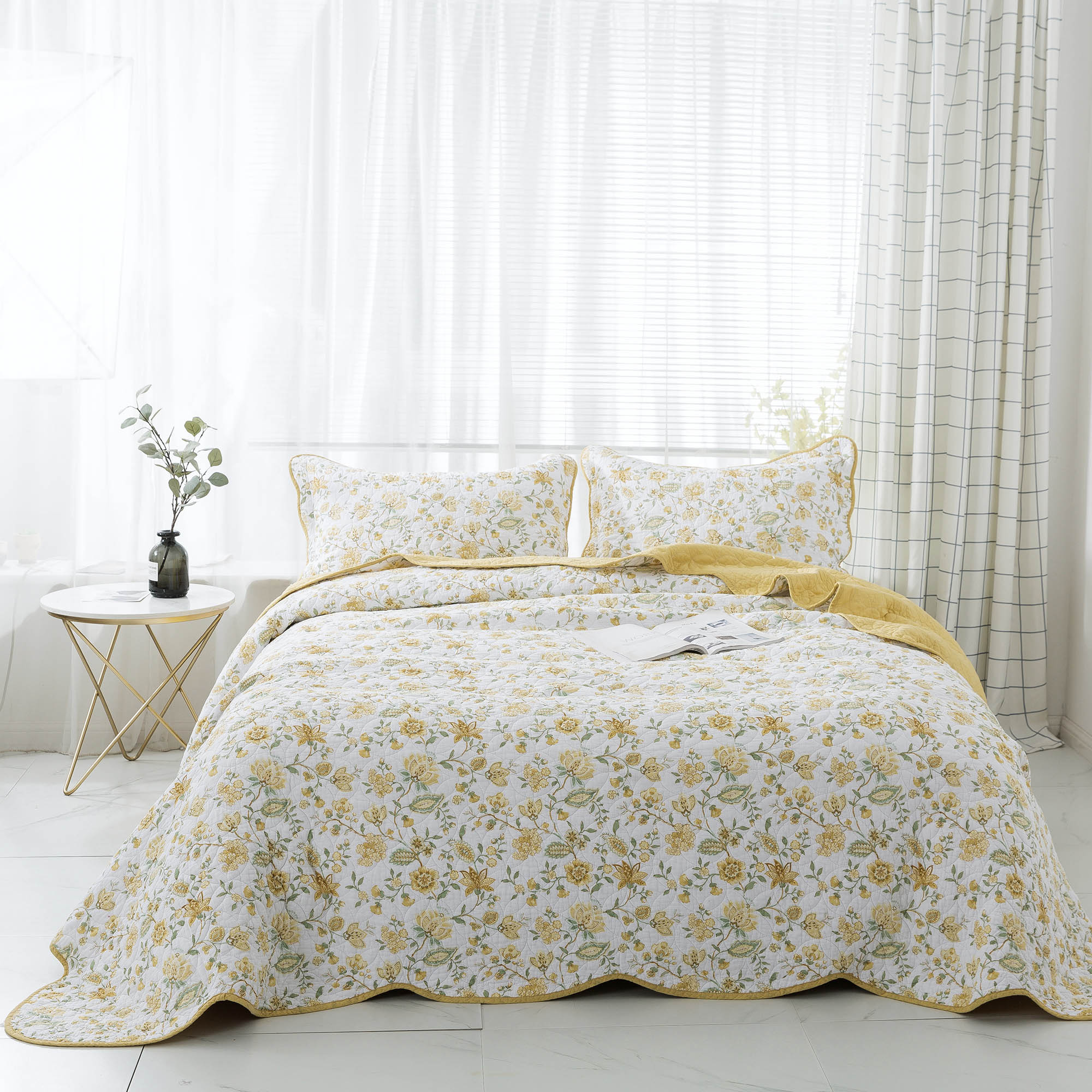 Kasentex 100% Cotton Summer Ultra Soft Floral Design 3 Piece Reversible Bedding Set, Room Decor, Graduation Gifts by Kasentex