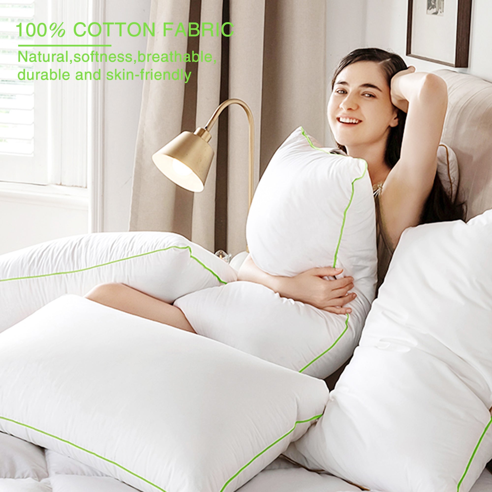 Kasentex Silky Green Piped Edge Goose Down Feather Pillow Set, White by Kasentex
