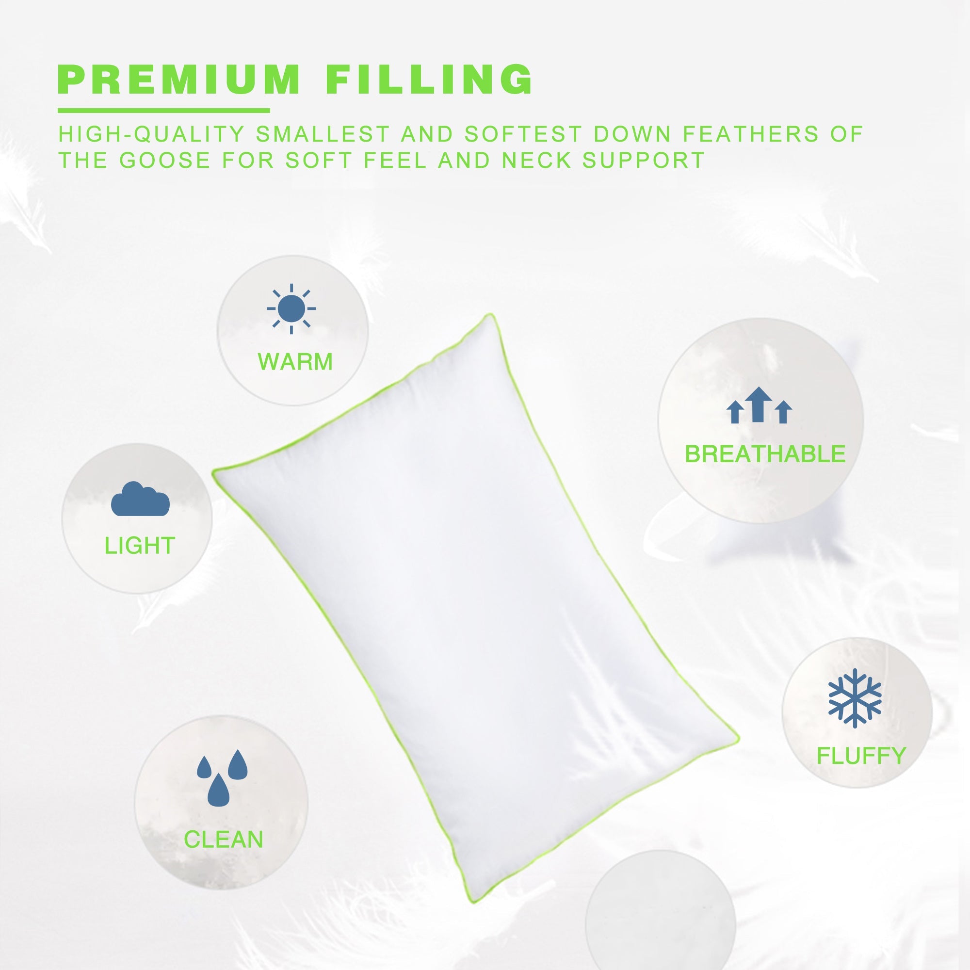 Kasentex Silky Green Piped Edge Goose Down Feather Pillow Set, White by Kasentex