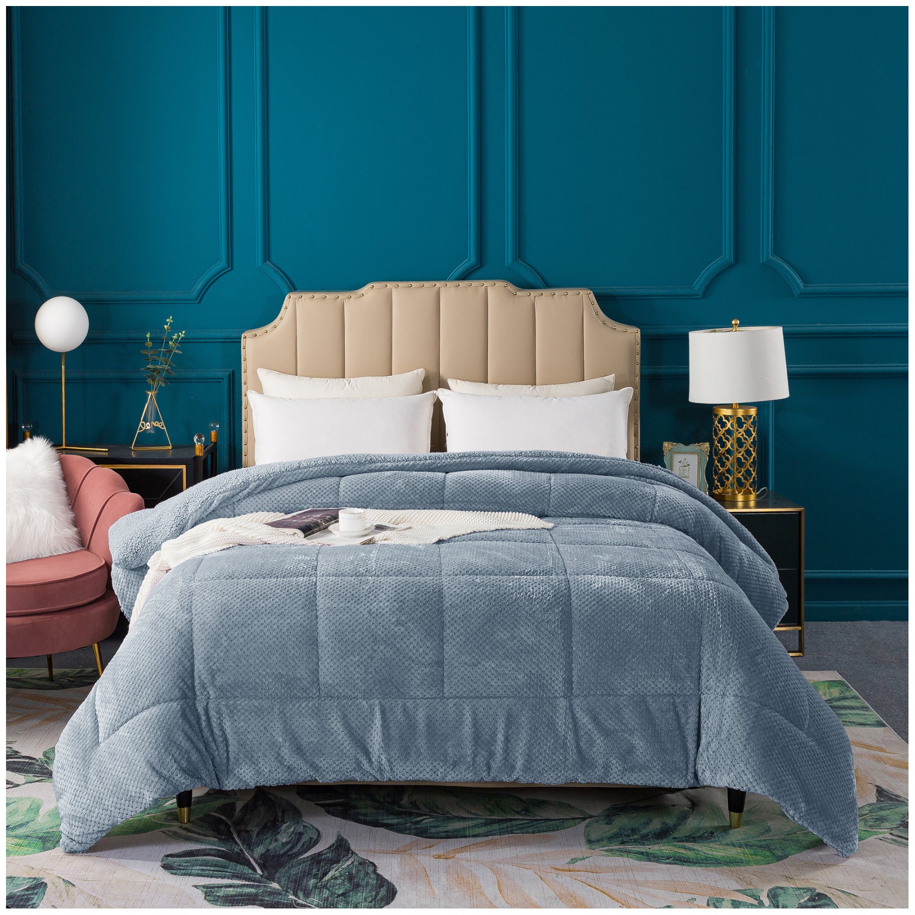 Kasentex Ultra Soft All Season Reversible Plush Sherpa Lined Comforter, Twin, Queen, King by Kasentex