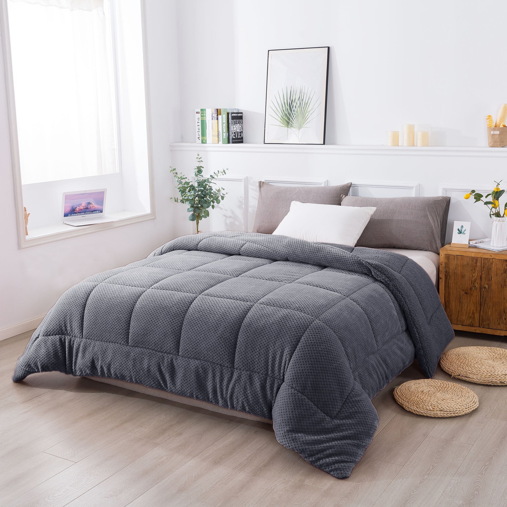 Kasentex Ultra Soft All Season Reversible Plush Sherpa Lined Comforter, Twin, Queen, King by Kasentex