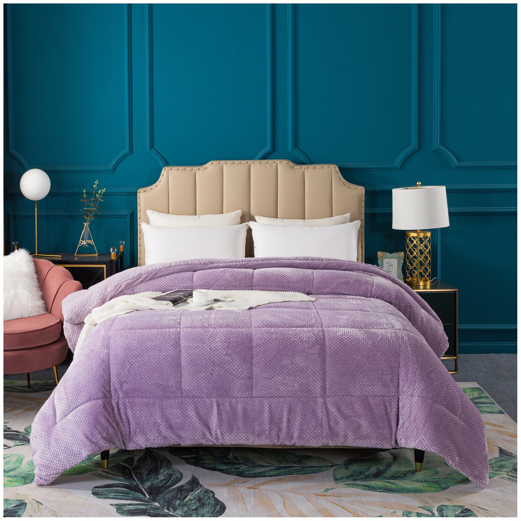 Kasentex Ultra Soft All Season Reversible Plush Sherpa Lined Comforter, Twin, Queen, King by Kasentex