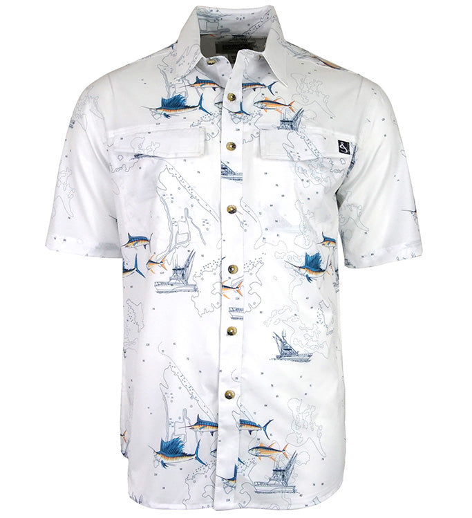 Men's Marine Charts UV Vented Fishing Shirt by Hook & Tackle