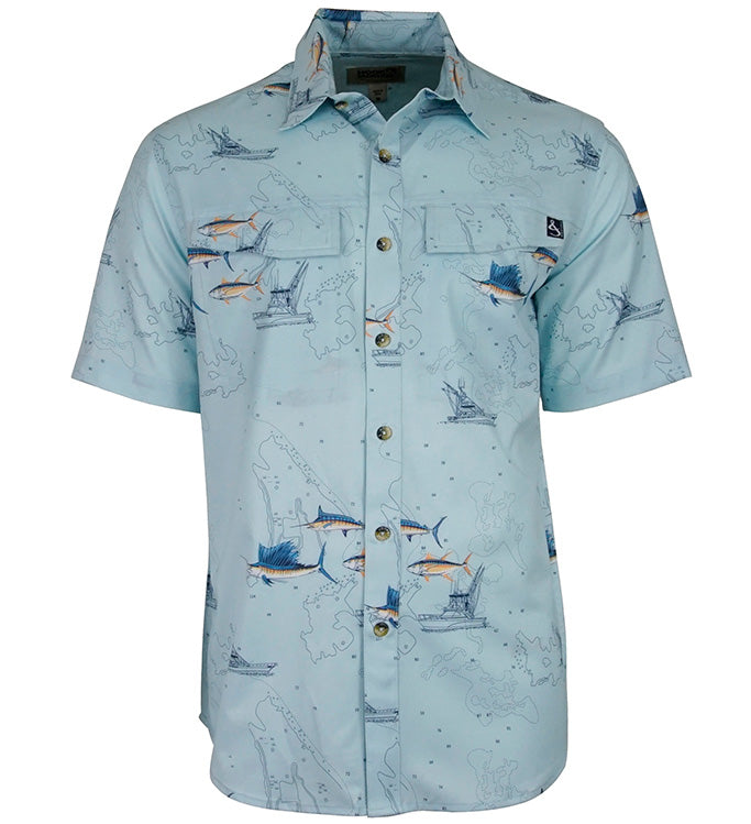 Men's Marine Charts UV Vented Fishing Shirt by Hook & Tackle