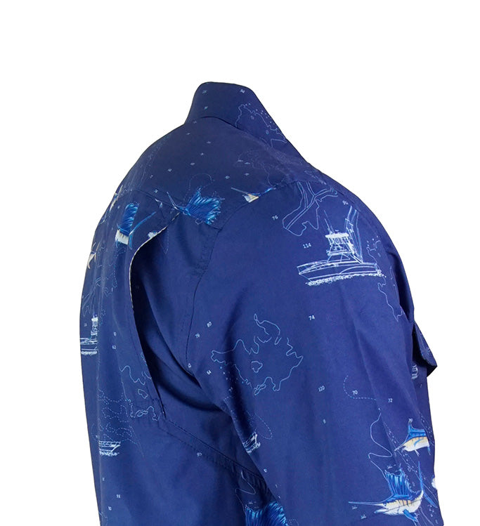 Men's Marine Charts UV Vented Fishing Shirt by Hook & Tackle