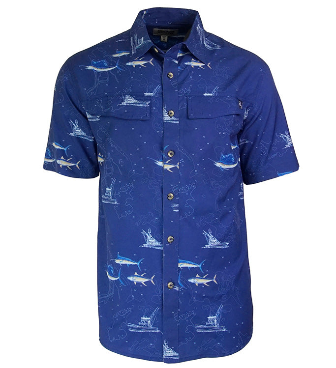 Men's Marine Charts UV Vented Fishing Shirt by Hook & Tackle