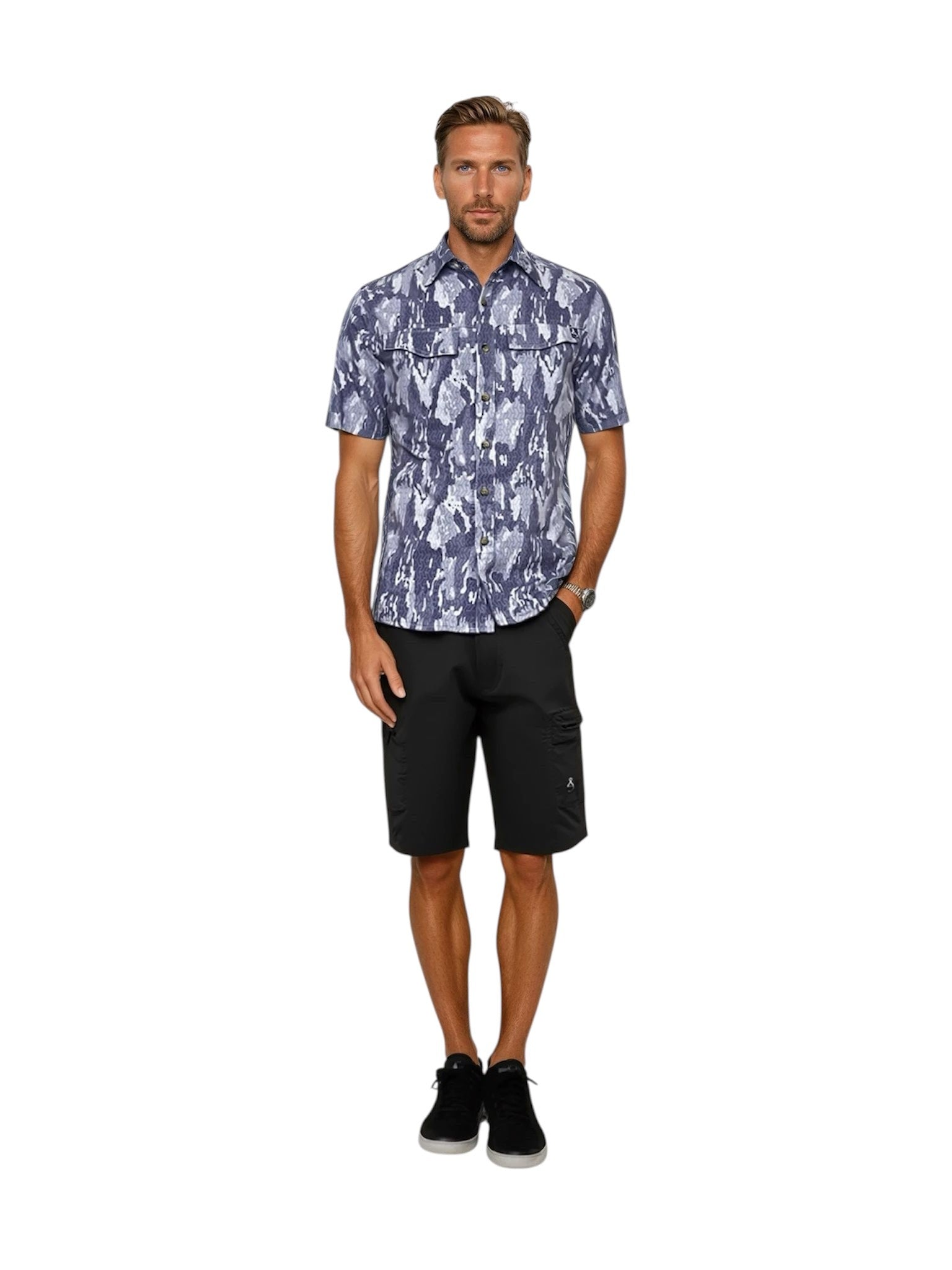 Men's Geo Camo UV Vented Fishing Shirt by Hook & Tackle