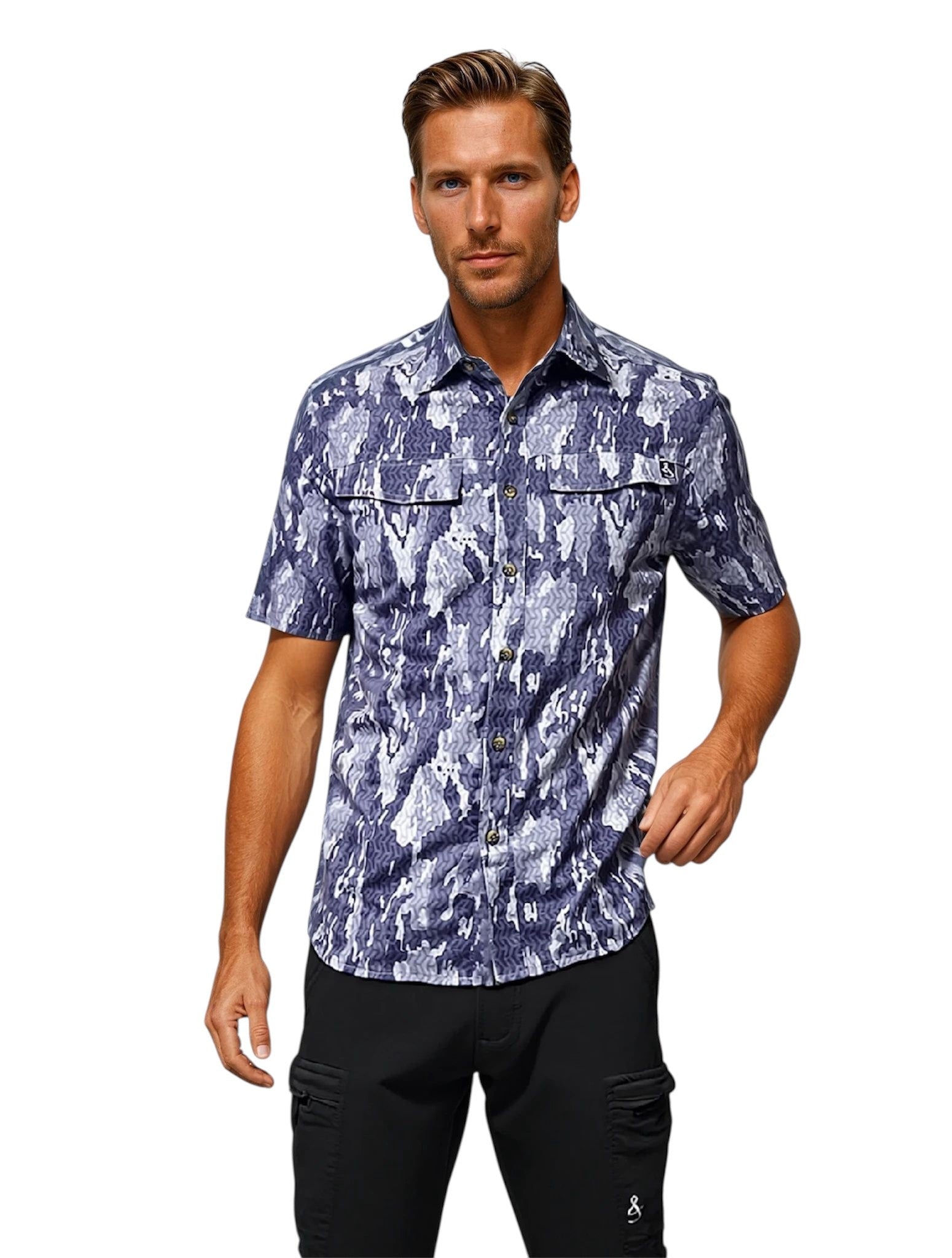 Men's Geo Camo UV Vented Fishing Shirt by Hook & Tackle