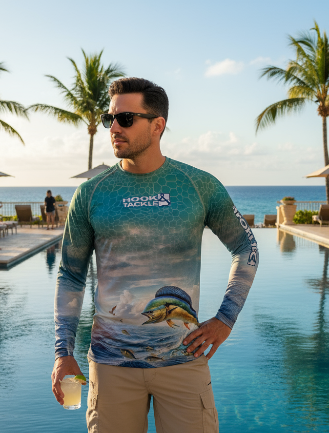 Men's Bull Dolphin L/S UV Fishing Shirt by Hook & Tackle