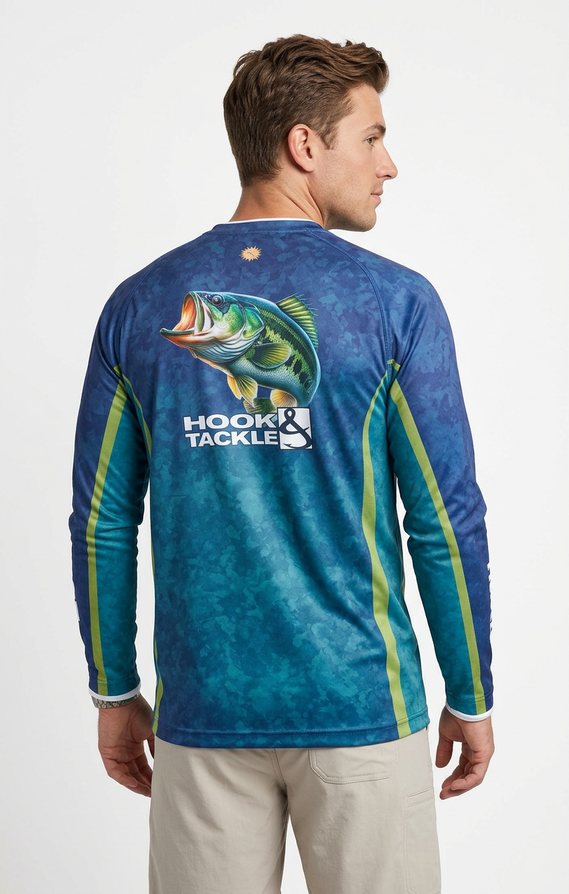 Men's Bass Camo L/S UV Fishing Shirt by Hook & Tackle