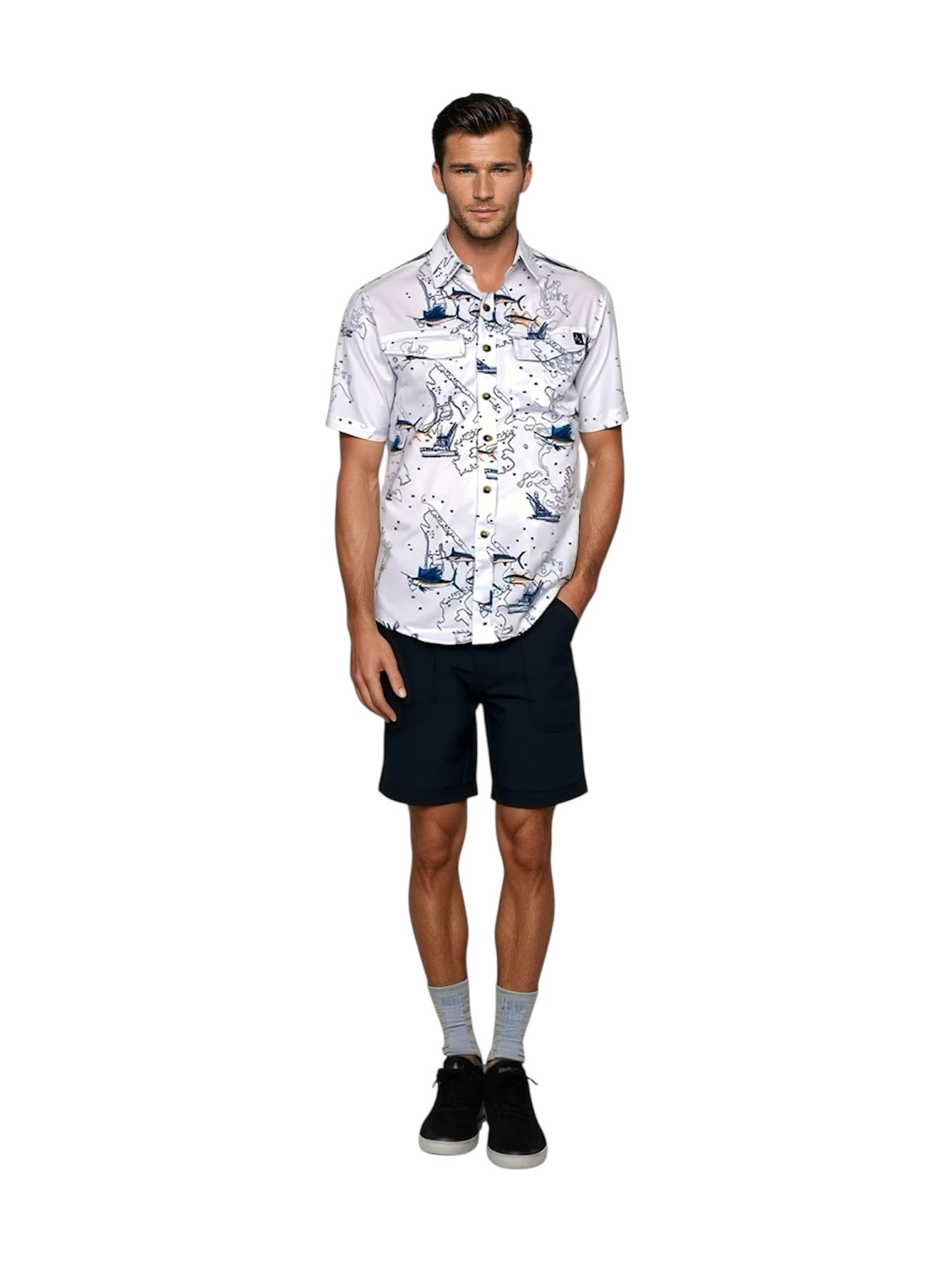 Men's Marine Charts UV Vented Fishing Shirt by Hook & Tackle