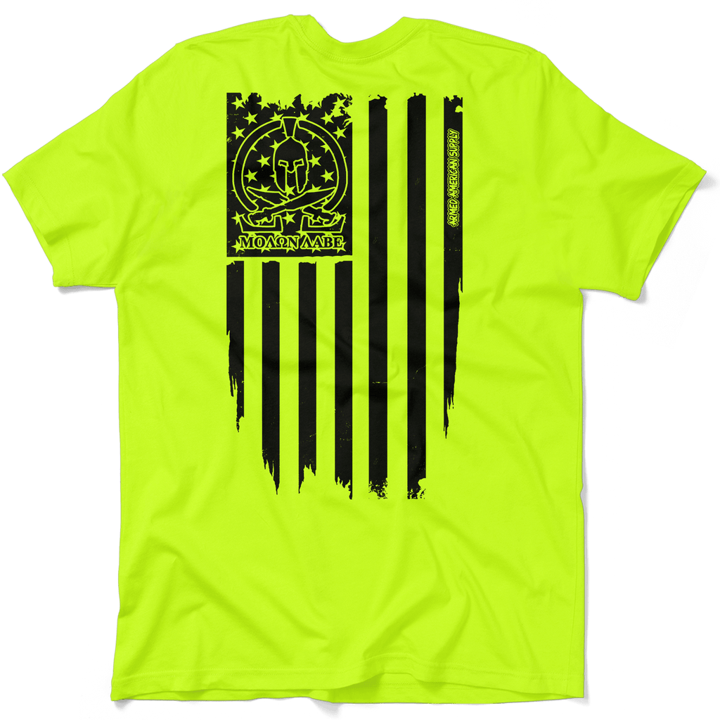 Molon Labe Ghost Flag - Safety Yellow T-Shirt by Armed American Supply