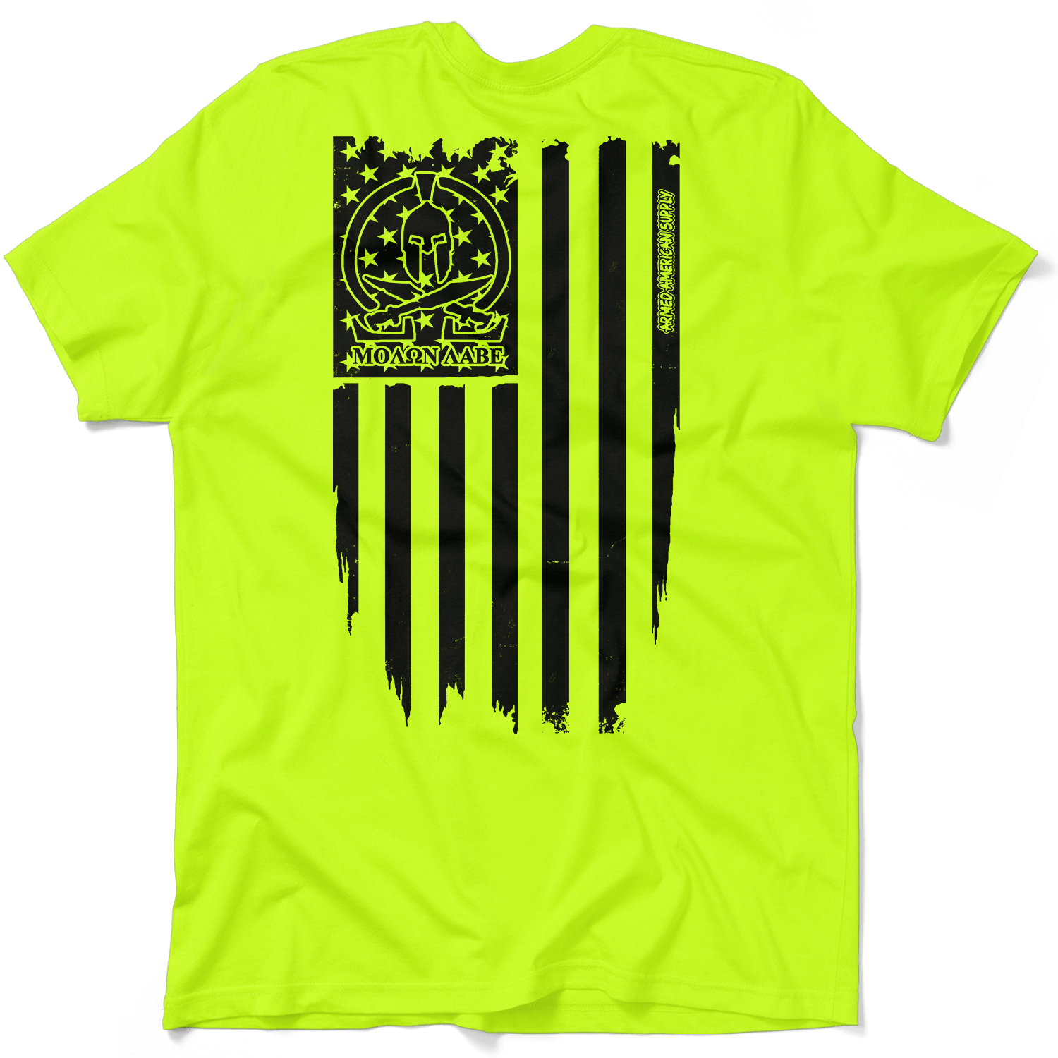 Molon Labe Ghost Flag - Safety Yellow T-Shirt by Armed American Supply