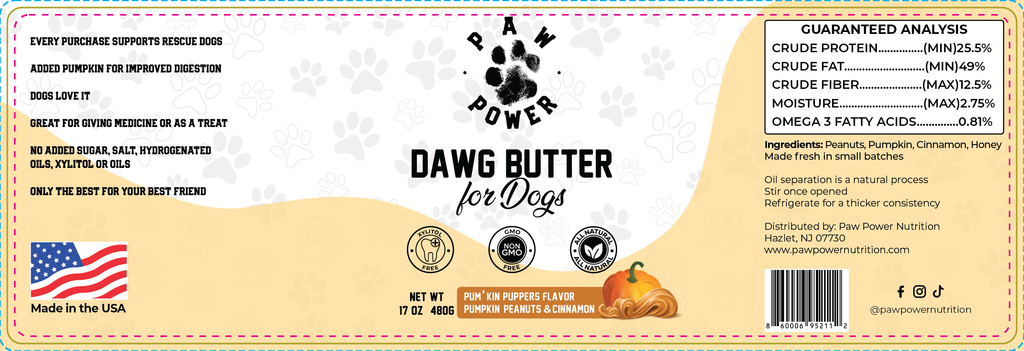 Dawg Butter Pum'kin Puppers Flavor by Paw Power Nutrition
