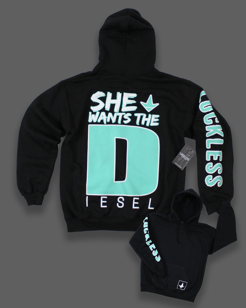She Wants the Diesel | Funny Men's and Women's Black Country Hoodie by Luckless Outfitters