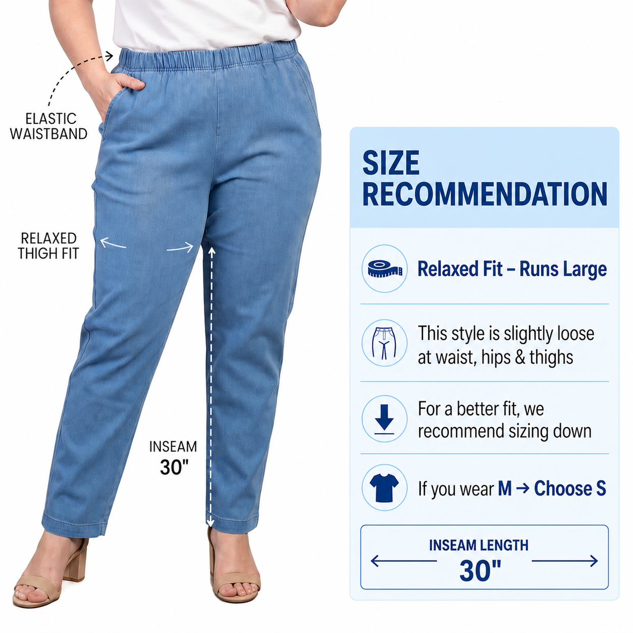 Women's Lightweight Pull-On Denim Jeans — Elastic Waist No Zipper by TURTLE BAY APPAREL