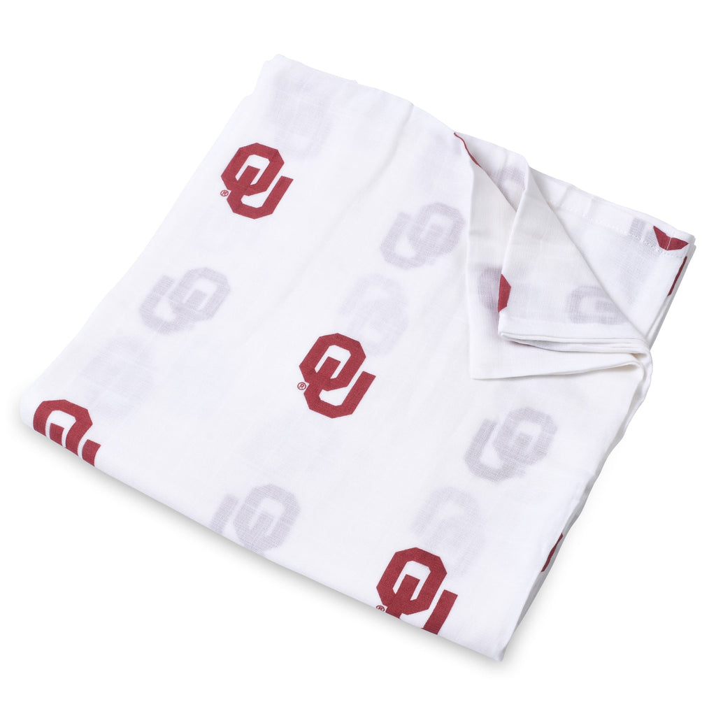 University of Oklahoma Muslin Swaddle Blanket - OU Sooners Baby Swaddle 47x47 by Three Little Anchors