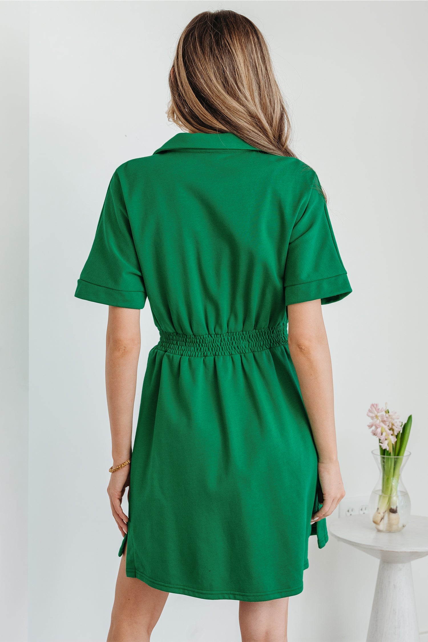 Geometric Patchwork Half-Zip Elastic Waist Dress