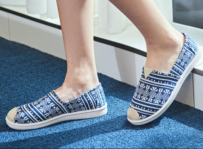 Women's Ethnic Print Canvas Slip-On Shoes | Lightweight Low-Top Flats by Sarah Express