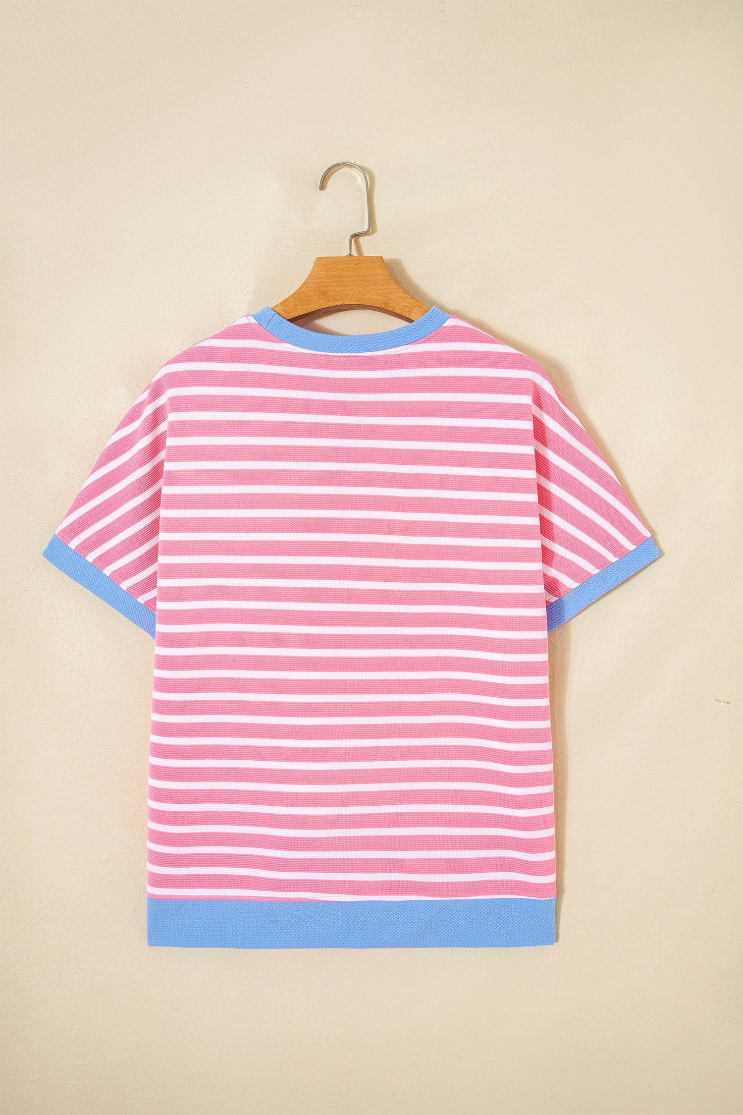 Stripe Contrast Trim Short Sleeve Top