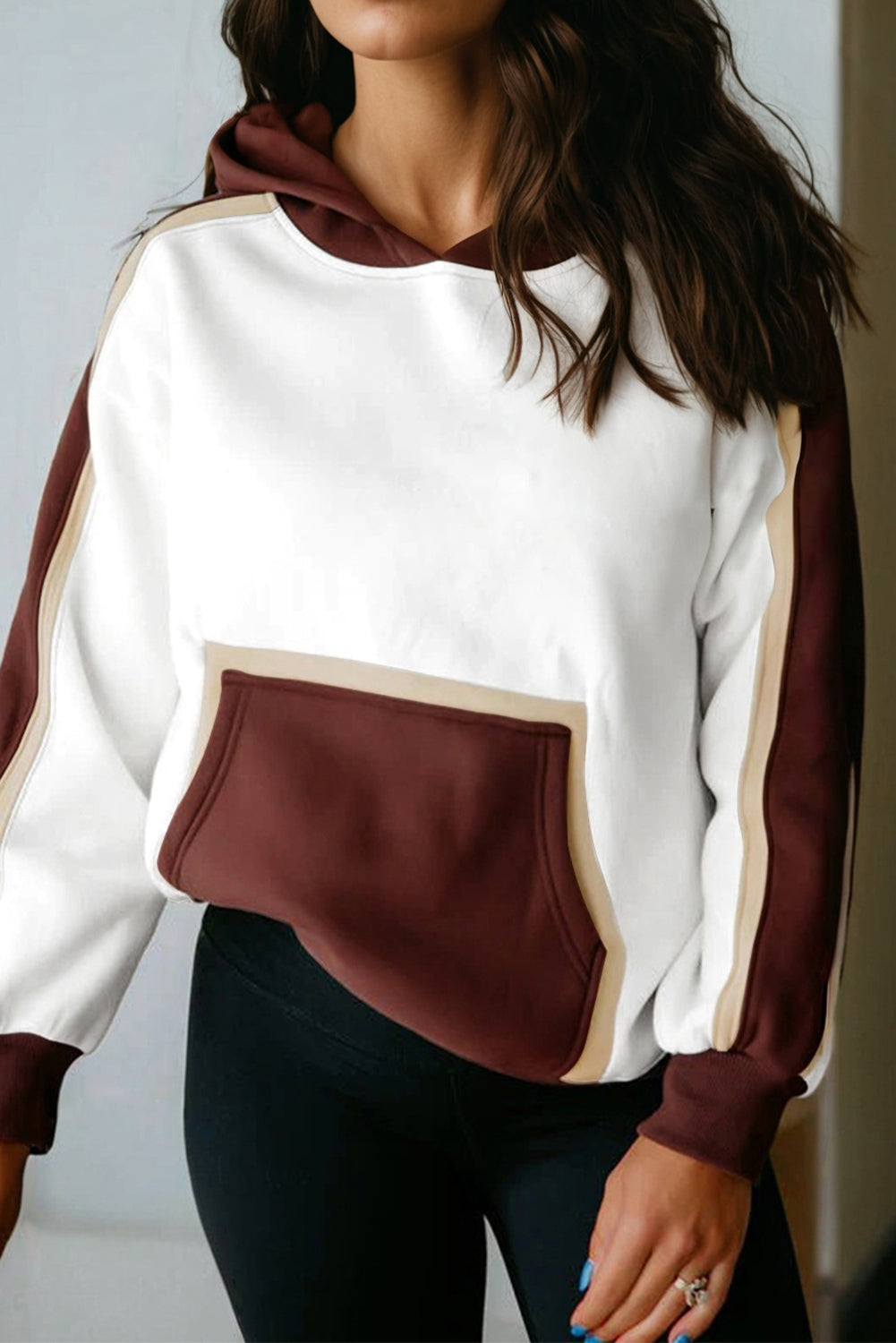 Colorblock Patchwork Kangaroo Pocket Hooded Sweatshirt