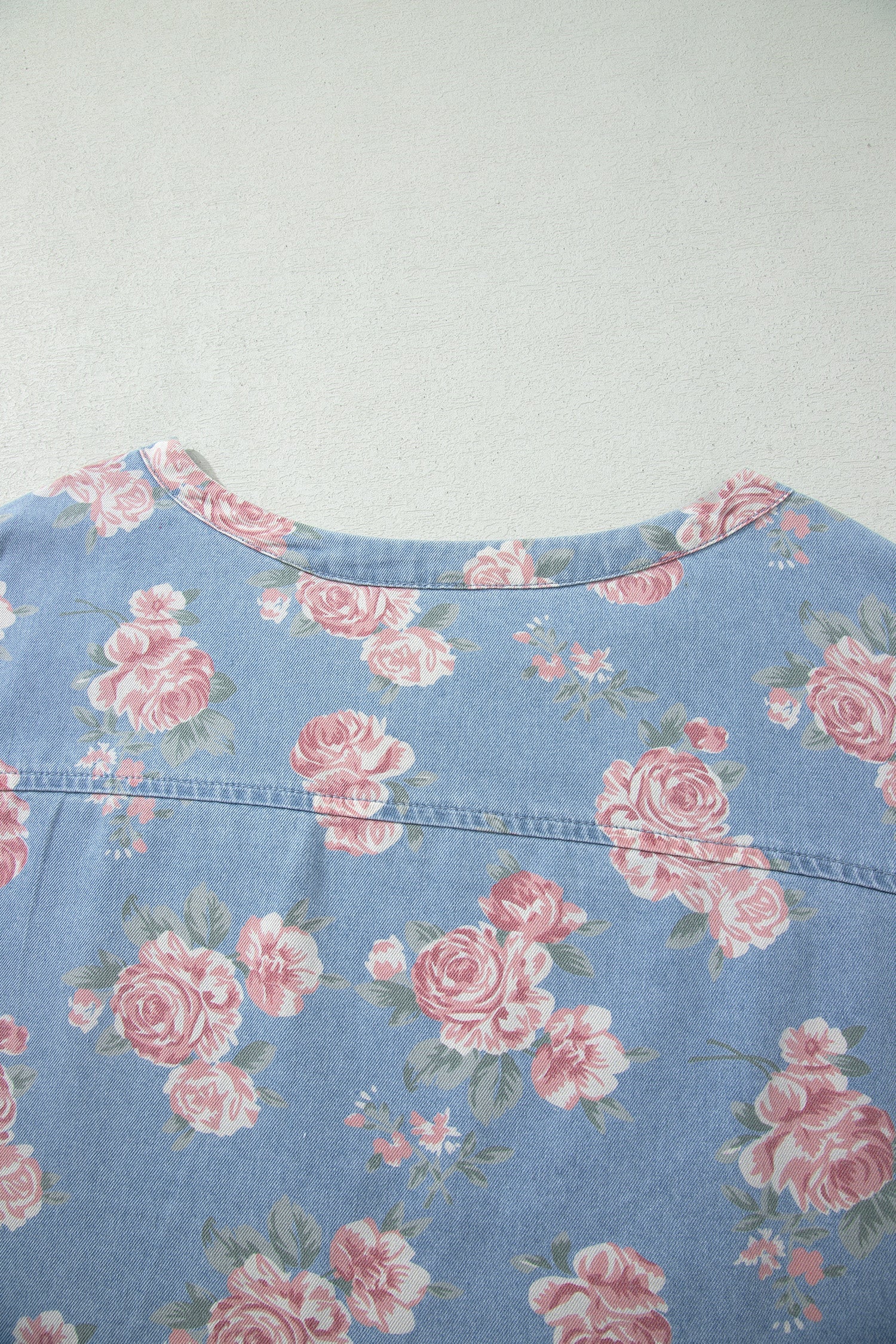 Floral Denim Short Sleeve Top & Loose Shorts Set