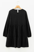 Solid Lantern Sleeve Tiered Mini Dress