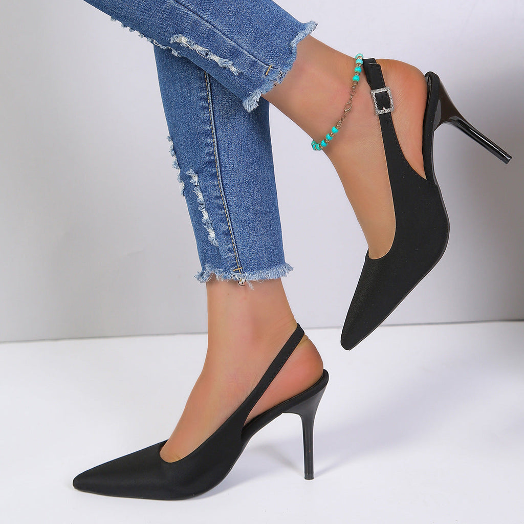 Women's Pointed Toe Buckle Stiletto Sandals | PU Upper Open-Toe High Heels by Sarah Express