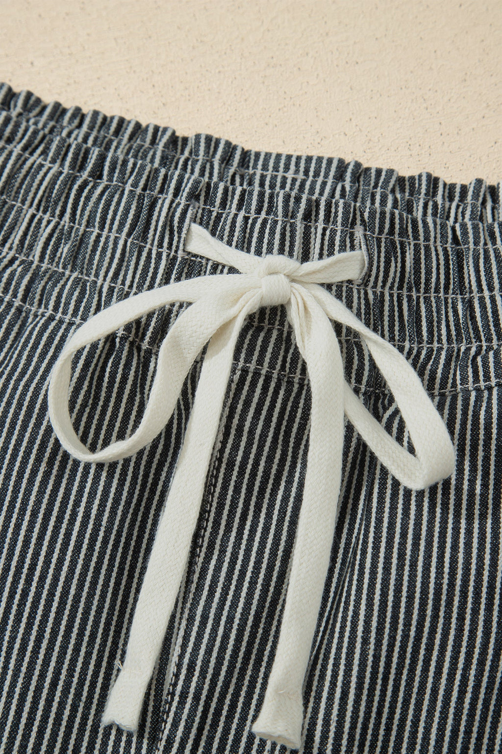 Stripe Denim Raw Edge Drawstring Waist Shorts