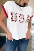 Sequin Star USA Patch Colorblock Trim T-Shirt