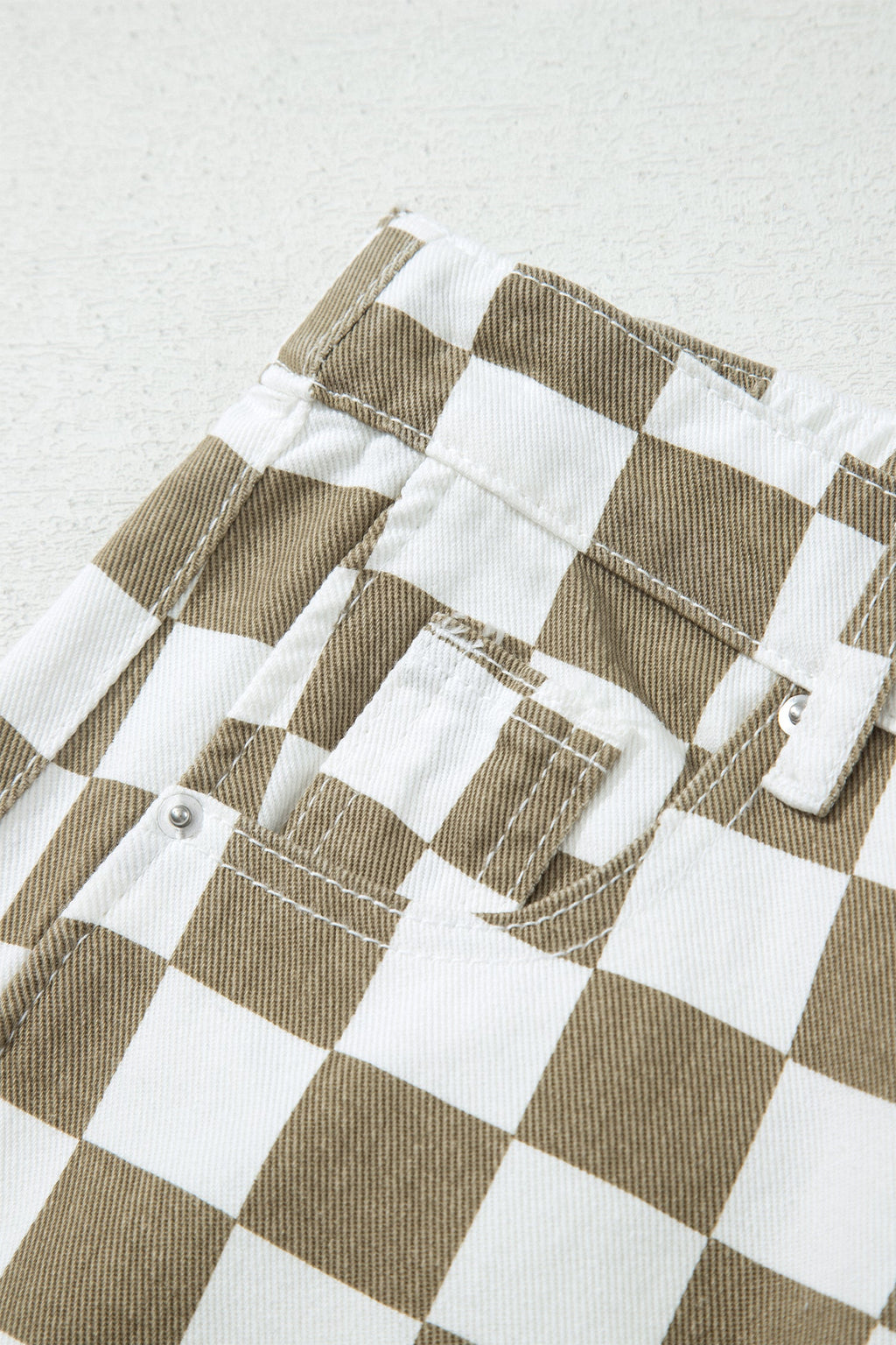 Checker Denim Barrel Leg Pants