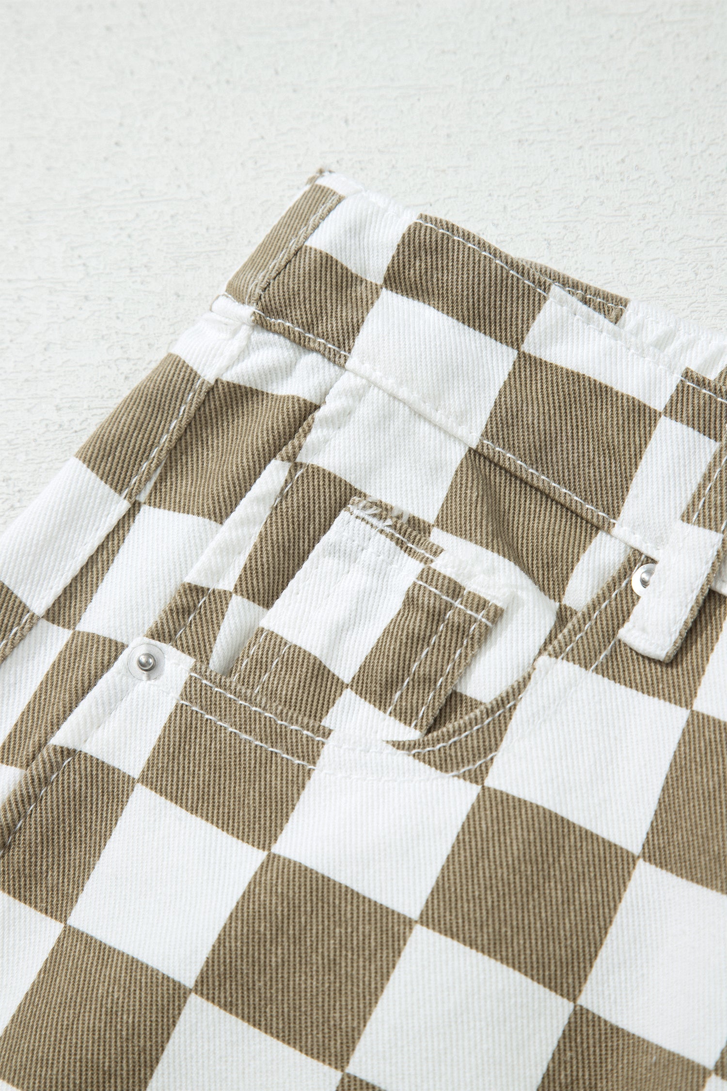 Checker Denim Barrel Leg Pants