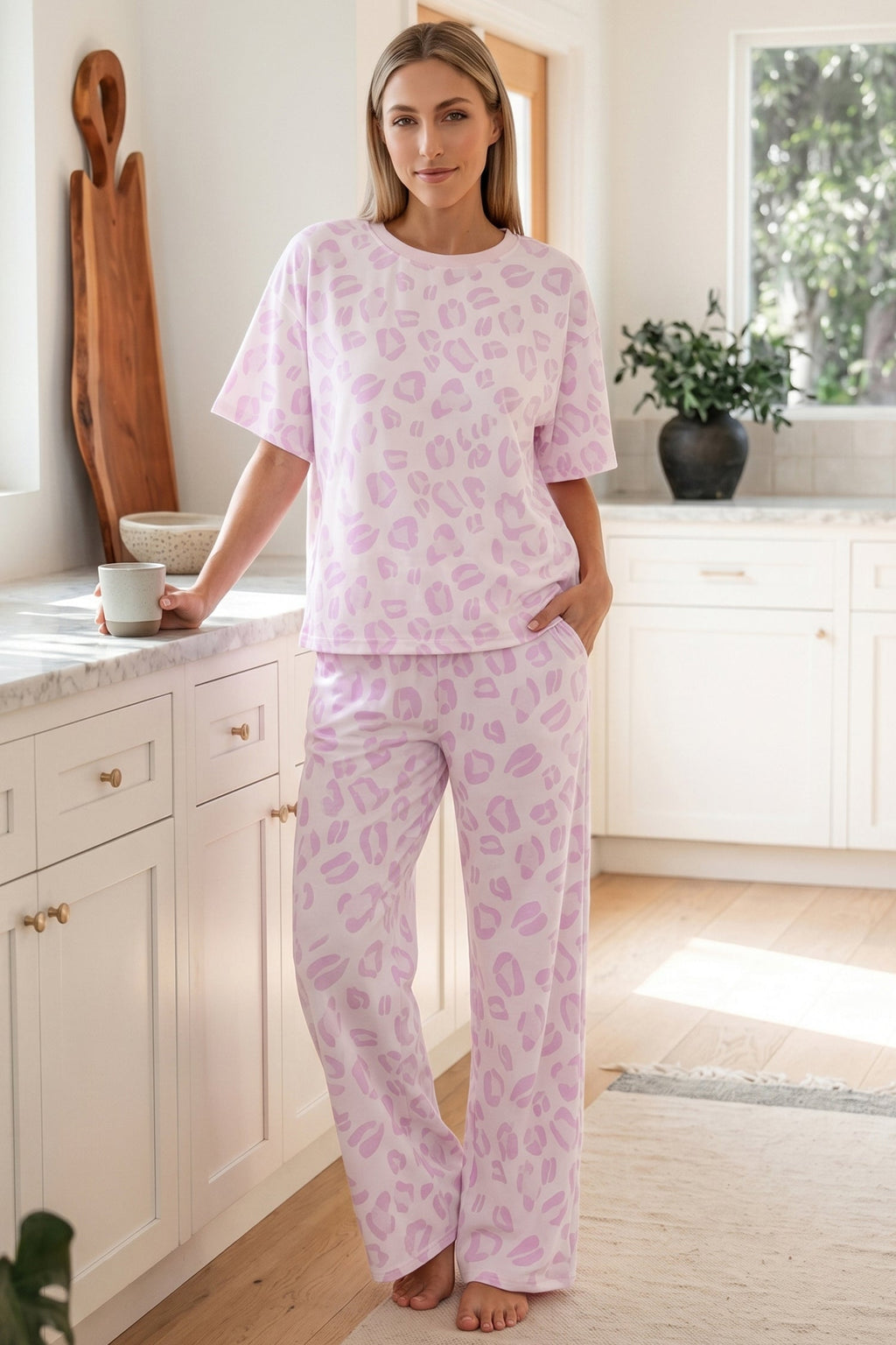 Leopard Short Sleeve Top and Pants Set