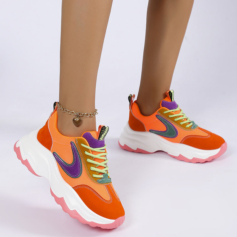Women's Mixed-Color Lace-Up Sneakers | Mesh Breathable Lightweight Platform Running Shoes by Sarah Express