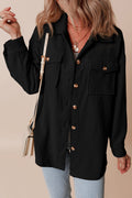 Solid Corduroy Button-Up Pocketed Shacket