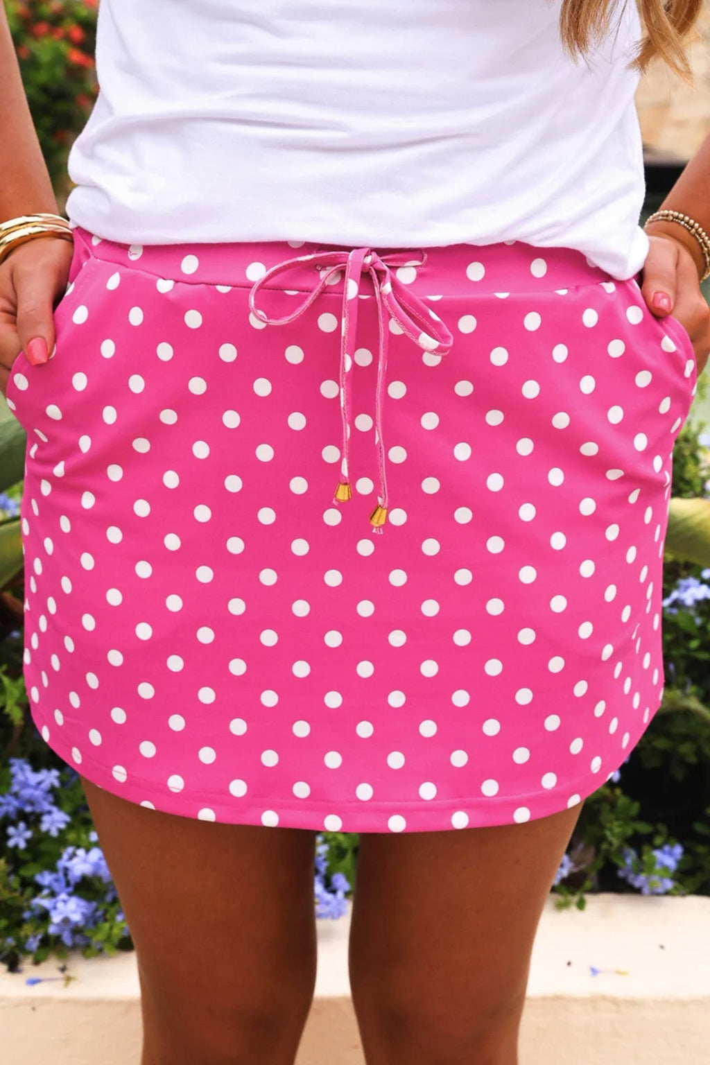 Polka Dot Drawstring Mini Skort