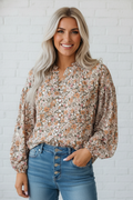 Floral Boho Long Puff Sleeve Buttoned Shirt