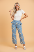 Polka Dot Denim Bow Pocket Barrel Leg Jeans