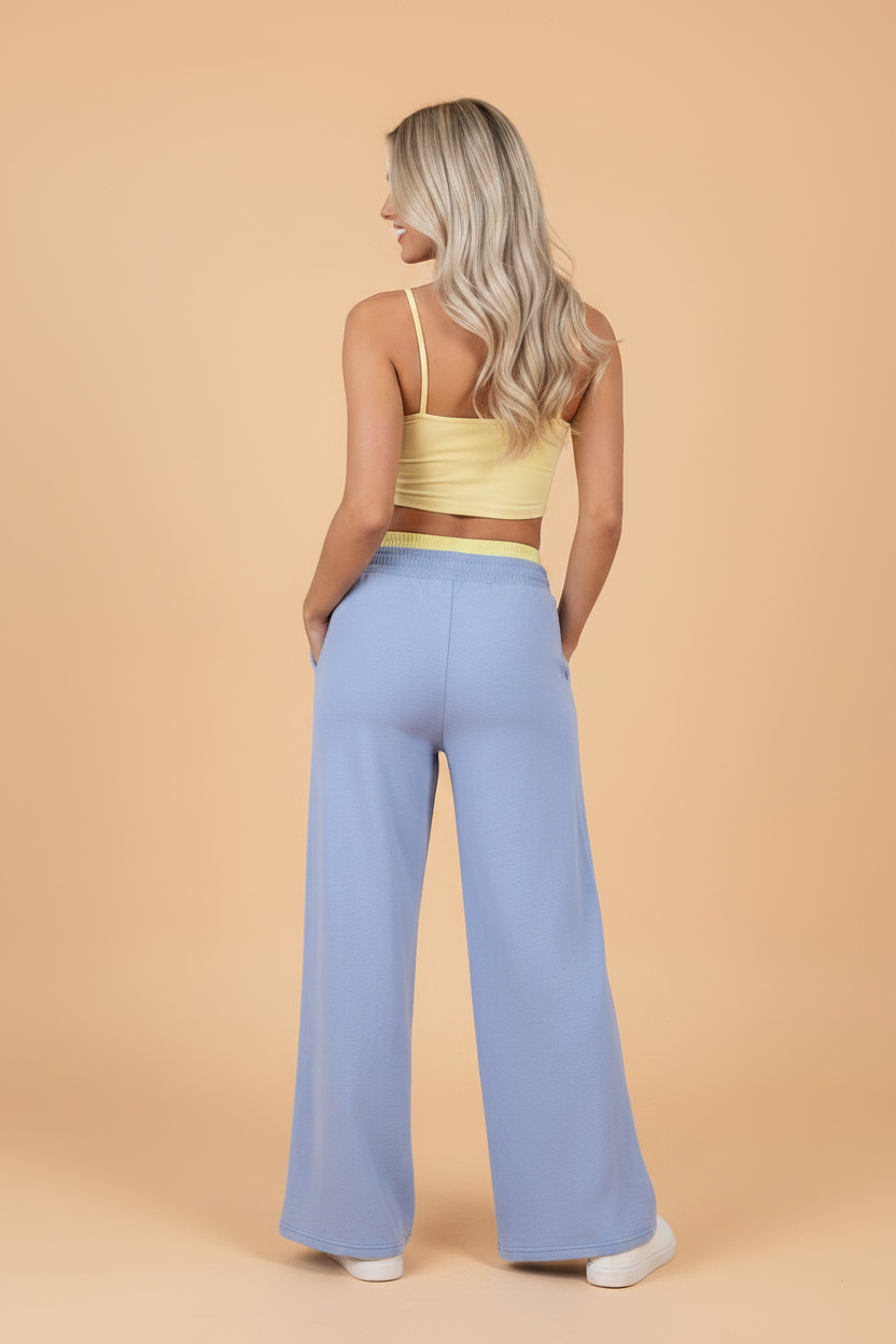 Colorblock Flower Patchwork Drawstring Wide Leg Pants