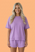 Oversized Raw Edge Patch Pocket Top & Shorts Set