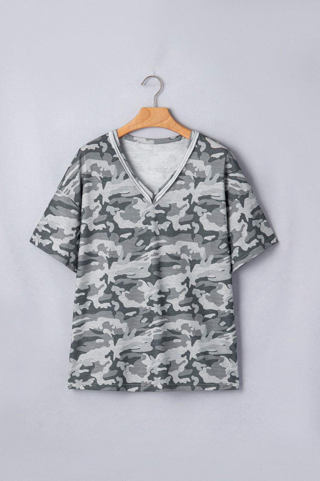 Retro Camo Raw Edge V-Neck Tee by Pretty Bash