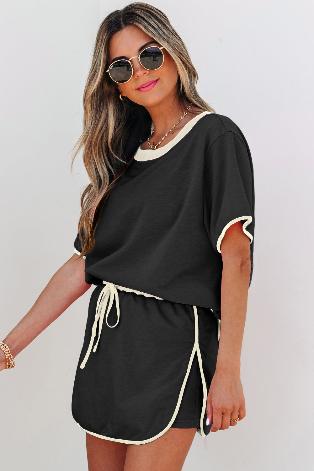 Colorblock Short Sleeve T-Shirt and Skort Set