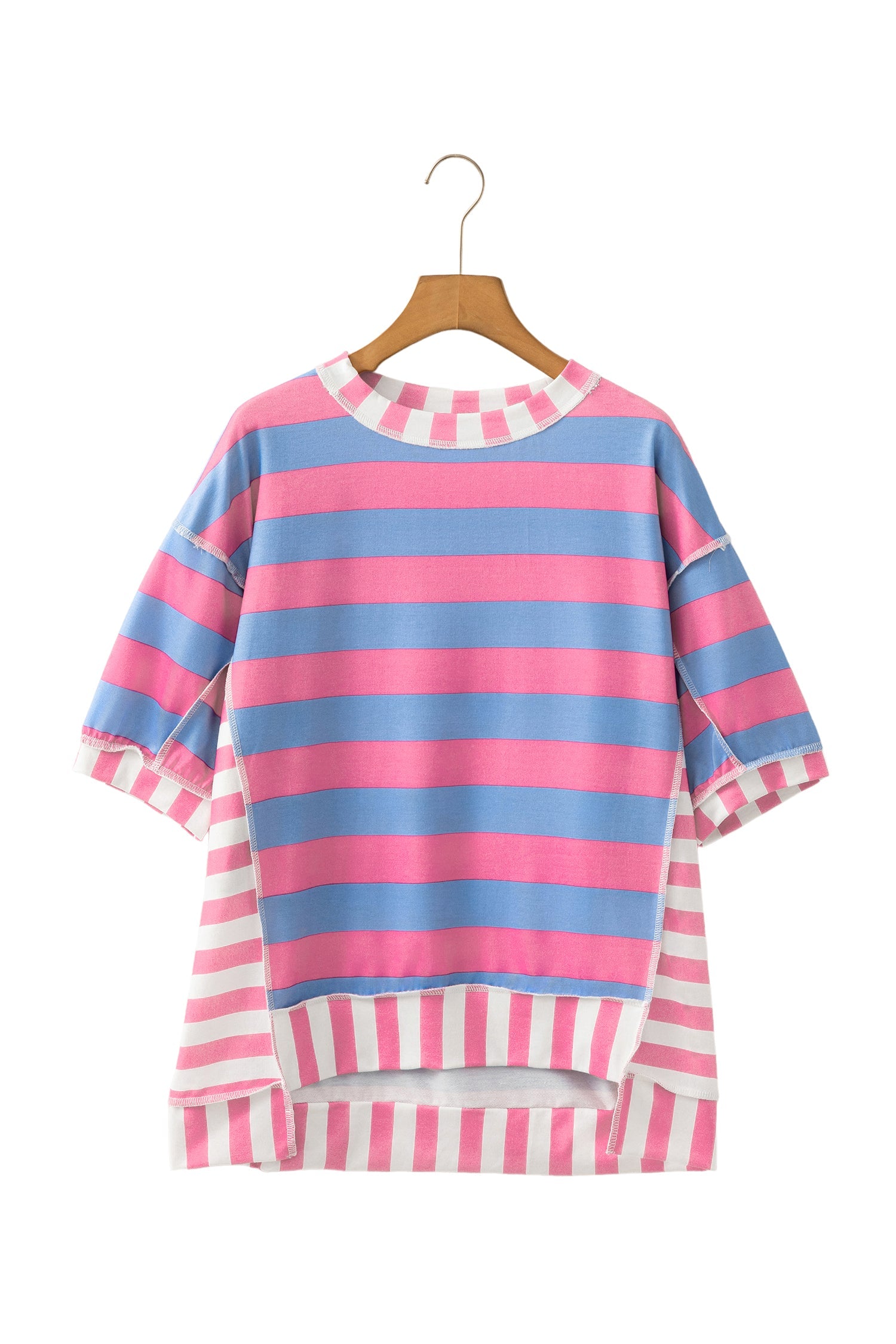 Stripe Patchwork Exposed Seam Oversized Top