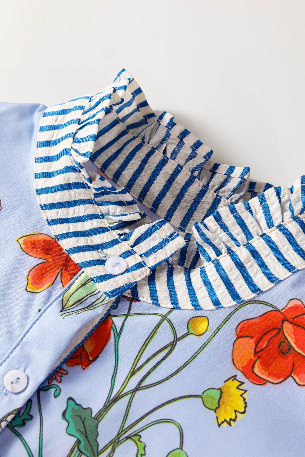 Floral Stripe Patchwork Ruffled Collar Shirt