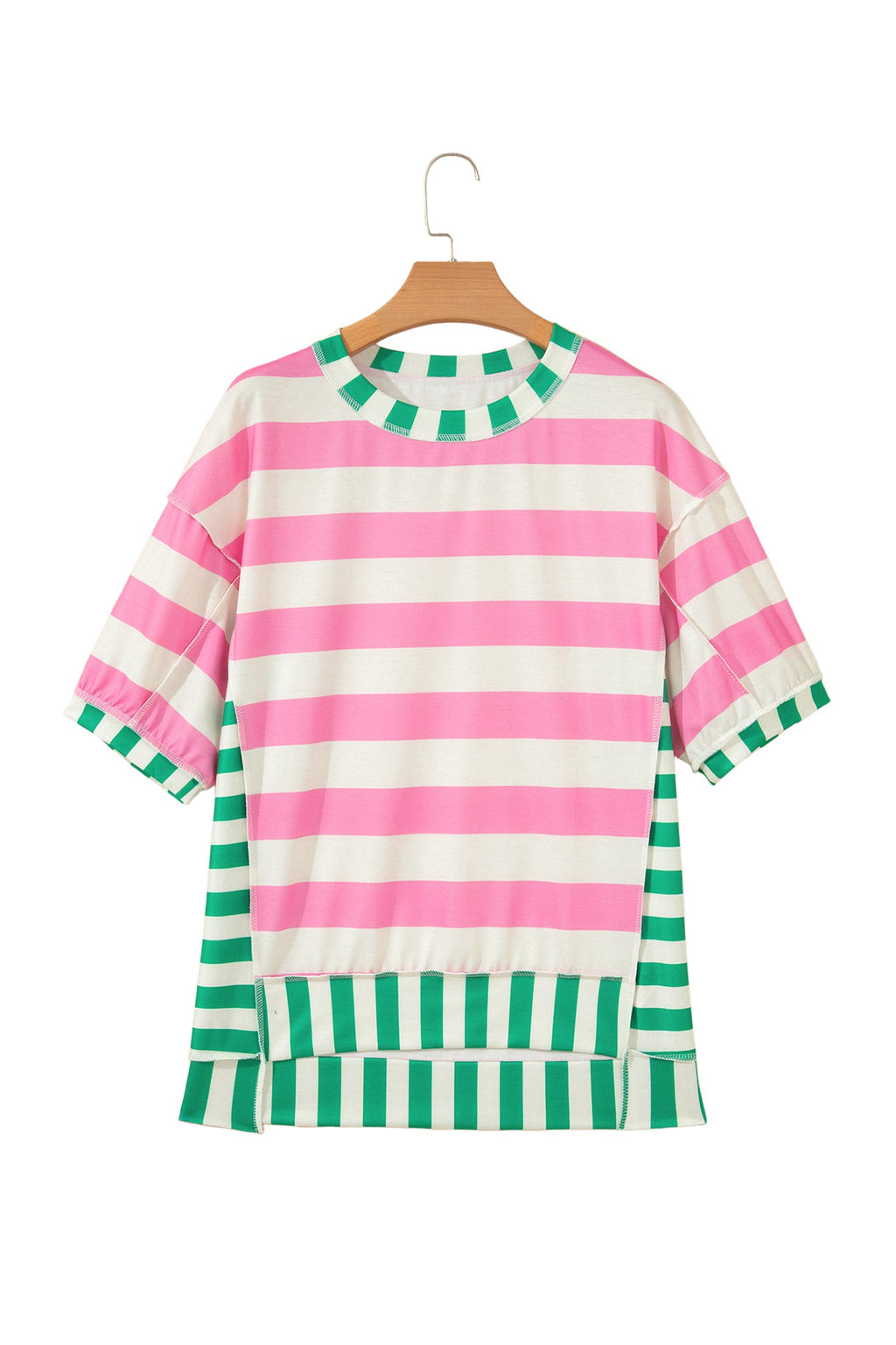 Stripe Patchwork Exposed Seam Oversized Top