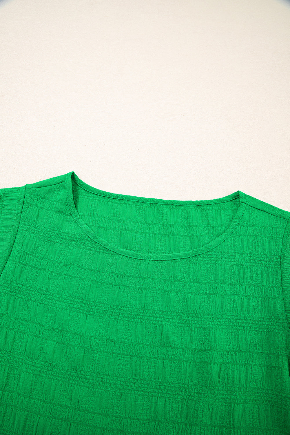 Solid Textured Ruffled Sleeve Round Neck Top