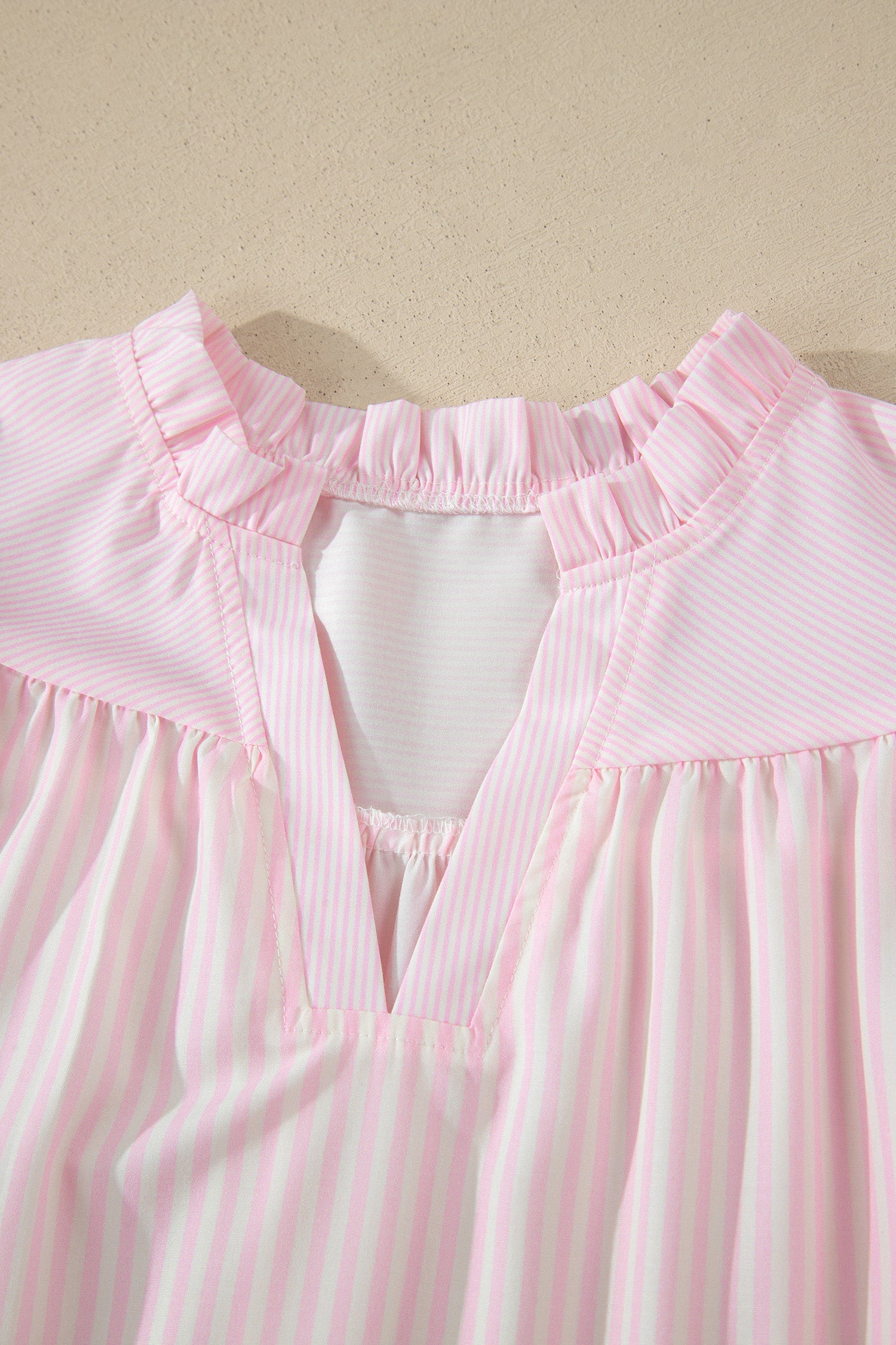 Stripe Contrast Trim V-Neck Flutter Sleeve Blouse