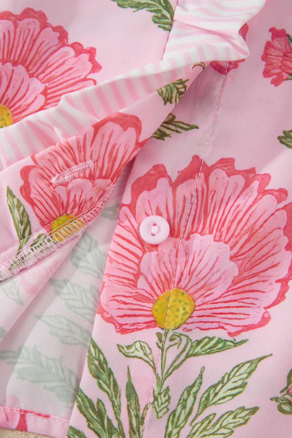 Floral Ruffle Stripe Trim Puff Sleeve Shirt