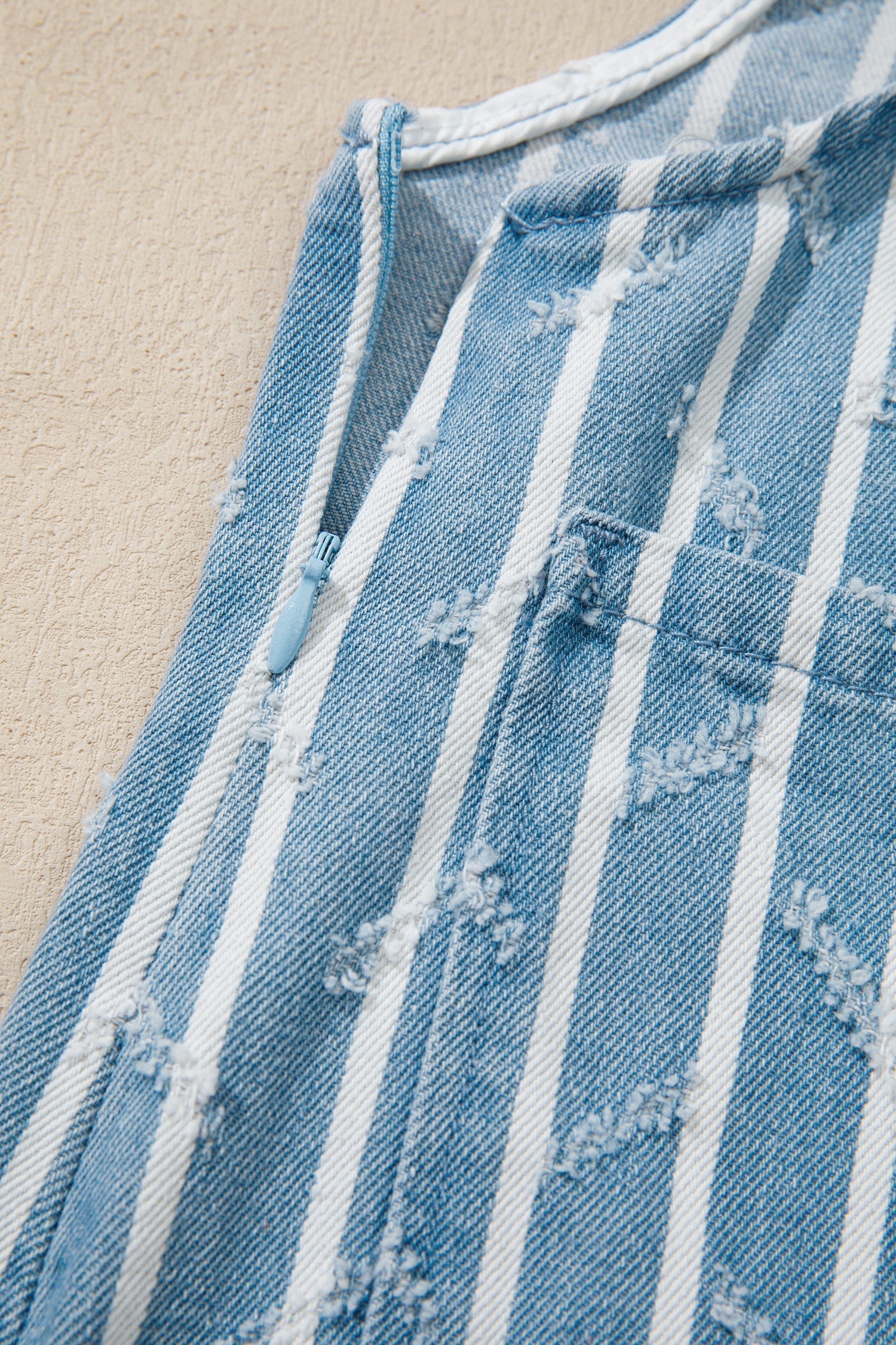 Stripe Distressed Denim Ruffle Wide Leg Overalls