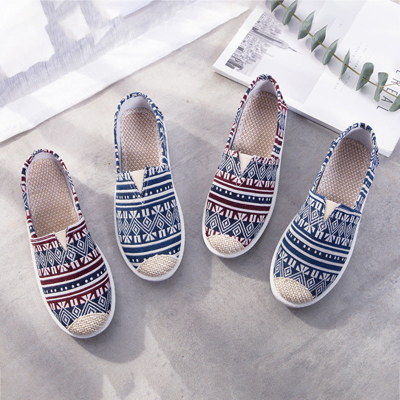 Women's Ethnic Print Canvas Slip-On Shoes | Lightweight Low-Top Flats by Sarah Express